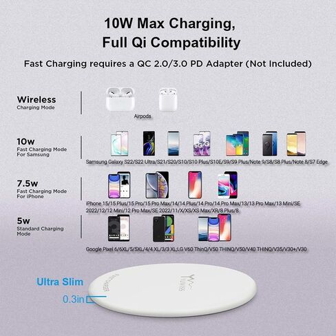 YW YUWISS Wireless Charger, 10W Max Fast Wireless Charging Pad Compatible with iPhone 15/15 Plus/15 Pro Max/14/13/SE 2022/12/11/X/8,Samsung Galaxy S22/S21/S20 (Ivory) in Saudi Arabia