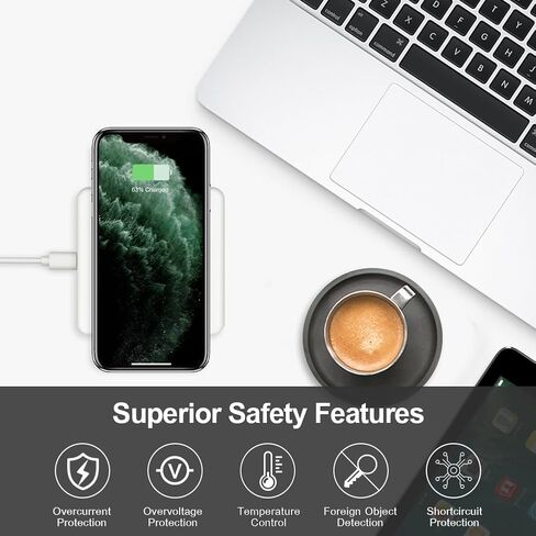 شاحن لاسلكي YW YUWISS، قاعدة شحن لاسلكية سريعة 10 وات كحد أقصى متوافقة مع iPhone 15/15 Plus/15 Pro Max/14/13/SE 2022/12/11/X/8، وSamsung Galaxy S22/S21/S20 (أبيض نقي) in Kuwait