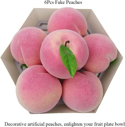 6pcs Fake Peaches Artificial Fruits 3.2 Inch Realistic Simulated Faux Peaches Lifelike Peach Fruit Decor for Home Kitchen Display Birthday Party Decoration Photo Props in Saudi Arabia
