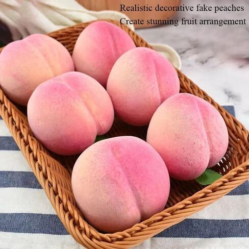 6pcs Fake Peaches Artificial Fruits 3.2 Inch Realistic Simulated Faux Peaches Lifelike Peach Fruit Decor for Home Kitchen Display Birthday Party Decoration Photo Props in Saudi Arabia