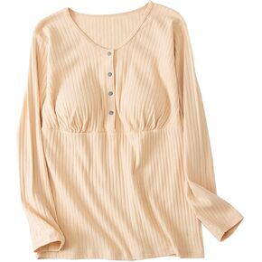 Womens Cotton Nursing Tops Long Sleeves Maternity Breastfeeding Shirts Outfit Pregnancy Clothes