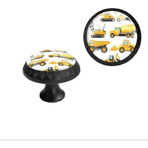 4 Pack Construction Vehicles And Machinery Trucks Bulldozer Crane Cabinet Knobs Crystal Glass Dresser Knobs Round Drawer Knobs Pulls Handles for Boys Girls Kids Room Decor Nursery Furniture Knobs