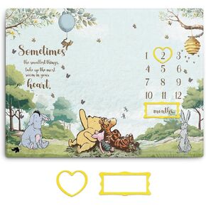 Winnie Milestone Blanket for Baby Boy, The Pooh Babies Monthly Milestone Blanket Gift, Baby Growth Photo Blankets with Photo Tools, Perfect for Baby Shower Birthday Party