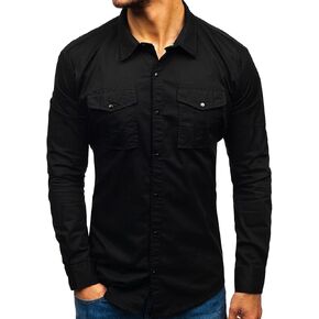 Men Long Sleeve Hiking Shirts Lightweight Tactical Button Down Cargo Shirt Solid Color Slim Fit Shirt with Pockets