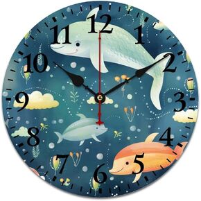 Clock Yellow Rain Sky with Rainbows and Clouds Round Home Decor Clock Battery Operated Silent Non-Ticking Baby Nursery Bedroom Decorations Wall Clocks 12 Inch Living Room Office