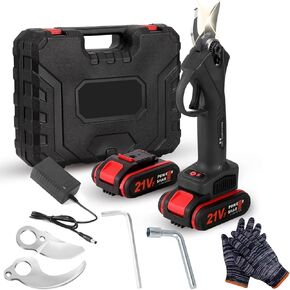 Wood Ranger Power Shears, 1.2" Cutting Diameter Portable Cordless Pruning Shears for Gardening with 2 Pcs 2000mAh Rechargeable Batteries & 1 Replacement Blades Set (Red-1pcs Battery)