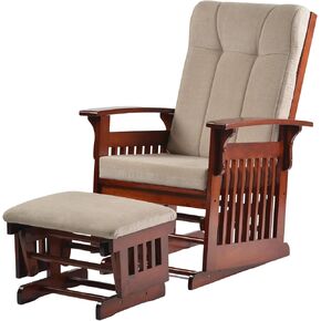 Anti-Pinching Glider Chair for Nursery, Wood Glider Rocker with Ottoman Set, Nursery Rocking Chair for Living Rooms, Bedrooms Nursing (Cherry)