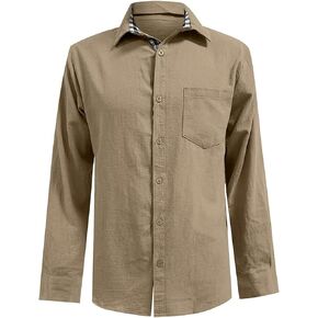 Men's Linen Button Down Shirts Casual Long Sleeve Summer Beach Shirt Tops Lightweight Plaid Loose Fit Shirt