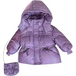 Baby Girls Down Jacket Toddler Winter Warm Puffer Down Coat Cotton Hooded 𝗪aterproof Snowsuit with (Purple, 3-4 Years)