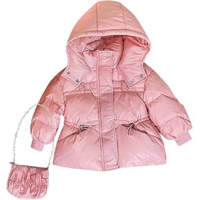 Baby Girls Down Jacket Toddler Winter Warm Puffer Down Coat Cotton Hooded 𝗪aterproof Snowsuit with (Pink, 7-8 Years)