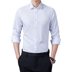 Mens Long Sleeve Button Down Shirts Solid Lightweight Slim Fit Shirts Classic Casual Stylish Business Dress Shirt