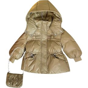 Baby Girls Down Jacket Toddler Winter Warm Puffer Down Coat Cotton Hooded 𝗪aterproof Snowsuit with (A, 3-4 Years)