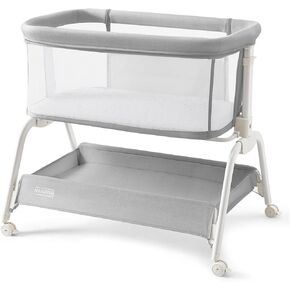 HARPPA Cuddly Bassinet, 2 in 1 Baby Bassinet with Breathable Mesh and Mattress, 6 Height Adjustable, Bedside Sleeper with Anchor Strap, Storage Basket and Wheels