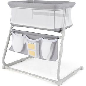 BABY JOY BASSINET ، سرير بجانب السرير مع ارتفاع قابل للتعديل ، مرتبة مريحة ، الجوانب الكاملة على الشبكة وجيوب التخزين للرضع حديثي الولادة ، سرير الأطفال نائم من أجل النوم الآمن المشترك