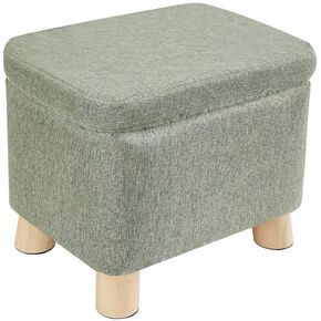 Storage Ottoman with Linen Removable Cover,Square Foot Rest Stool Hinged Lid Upholstered Padded Seat for Living Room Bedroom,Home Decor Ottoman (Green,Small)