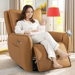 Power Recliner Rocking Chair Nursery Gliders, Electric Swivel Rocker Recliner Chair, Comfy Upholstered Living Room Reclining Chairs with Lumbar Support