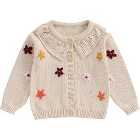 Baby Girl Cardigan Sweater Infant Toddler Floral Embroidered Button Down Knit Sweaters Fall Winter Clothes