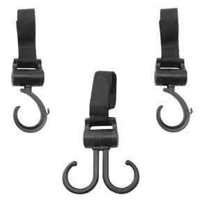 3PCS Walker Hooks 1 Double Hook 2 Single Hooks Pushchair Plastic Hooks Crampons Wheelchair Nappy Bag Hooks for Hanging Shopping Bags Cup Bags Small Items Black