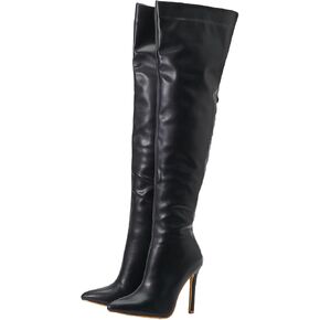 Women's Pointed Toe Stilettos High Heels Back Zipper Above the Knee High Boots