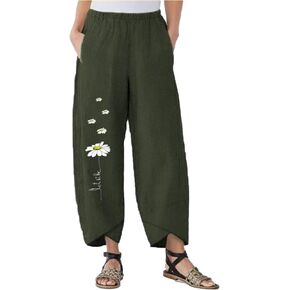 Maiyifu-GJ Citton Cotton Linen Slim Pants Summer Beach غير الرسمي Pant Pant مرنة الخصر خفيفة الوزن على عريض الساق in Kuwait