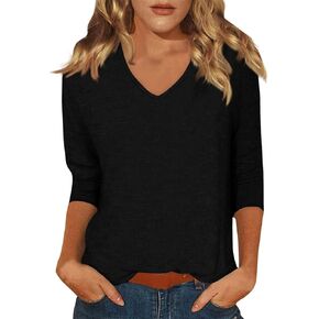 Summer Tops for Women 2025 Trendy V Neck Solid Color Blouses 3/4 Sleeve Cute Tunic Tops Summer Business T Shirts
