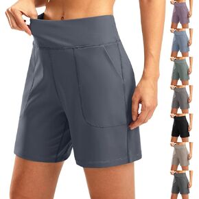 Loose Wide Leg Yoga Shorts for Women High Waisted Stretch Short Summer Gym Athletic Workout Long Shorts with Pockets