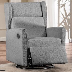 COMHOMA Nursery Rocking Chair Teddy Upholstered Swivel Rocker Recliner Manual Glider Reclining Chair for Living Room Bedroom Offices (Beige, 1 PCS)