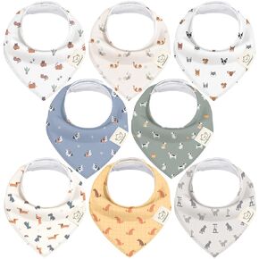8-Pack Organic Baby Bandana Bibs for Boys, Girls - Super Absorbent Triangle Baby Bibs for Drooling and Teething Infant, 100% Cotton Extra Soft for Newborn, Infant 0-36 Months (Wilderness)