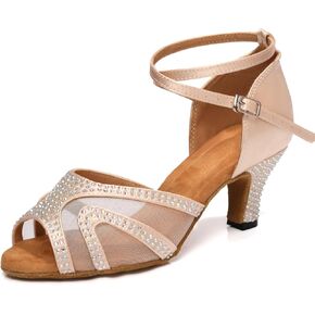 Women's Latin Dance Shoes Rhinestones Satin Ballroom Salsa Bachata Professional Performance