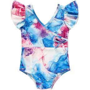 GRNSHTS Toddler Girl Fashion Swimsuit Print Color Block Stripe One-Piece Swimwear Baby Girl Summer Beach Bathing Suits