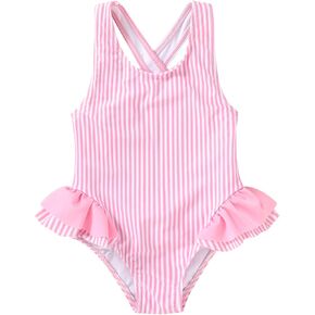 Toddler Swimsuit Girl Infant One Piece Swimwear Stripe Floral Summer Beach Bathing Suits with Bowknot