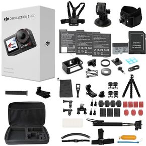 DJI Osmo Action 5 Pro Combo Standard ، مع طقم إكسسوارات 58 قطعة+ بطاقة 64 جيجابايت - كاميرا عمل مقاومة للماء مع مستشعر 1/1.3 بوصة ، فيديو 4K/120FPS ، كاميرا الحركة 4K مثالية للرياضة (إجمالي بطارية 1)