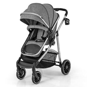 HONEY JOY 2 in 1 Convertible Baby Stroller, Folding High Landscape Infant Bassinet Stroller w/Reversible Seat, Removable Foot Cover, Adjustable Backrest & Canopy, Toddler Pushchair for Newborn (Pink)