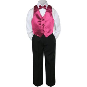 4pc Baby Toddler Boy Teen Formal Suit Black Pants Shirt Vest Bow tie Set SM-4T