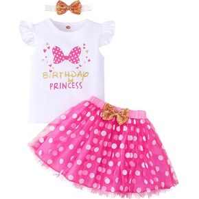 Toddler Kids Baby Girls Birthday Mickey Princess Outfit Polka Dots Bubble Tulle Tutu dress clothe set 1-6T