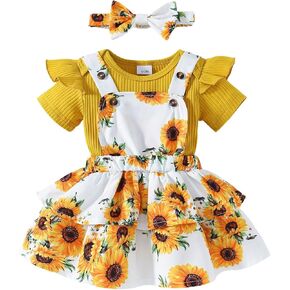 Baby Girl Summer Clothes Newborn Outfit Ruffle Romper Adjustable Suspender Overall Dress Bow Headband 0-24 Months