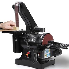 Benchtop Belt Sander with 5 Inch Disc Sander, 1x30 Inch Powerful Bench Sander with 2.1A Powerful Motor for Woodworking (8 * 80 Grit, 4 * 100 Grit)