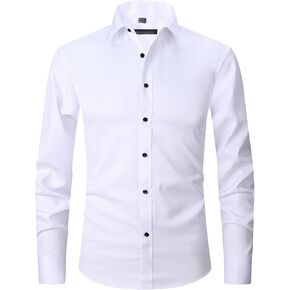 Men's Long Sleeve Button Down Shirts Solid Color Lightweight Slim Fit Shirts Classic Stylish Business Dress Shirt