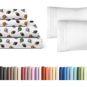 Kids Football 1 Full 4 Piece Sheet Set + 2 Extra Pillowcases Bundle - Boys, Girls, Teens, Toddler - Easy Fit Deep Pockets - Hotel Quality Bedding Sheets - Machine Washable - Cute, Soft & Wrinkle Free