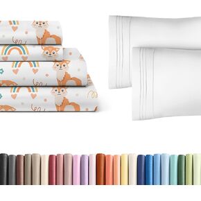 Kids Foxes Queen 4 Piece Sheet Set + 2 Extra Pillowcases Bundle - Boys, Girls, Teens, Toddler - Easy Fit Deep Pockets - Hotel Quality Bedding Sheets - Machine Washable - Cute, Soft and Wrinkle Free
