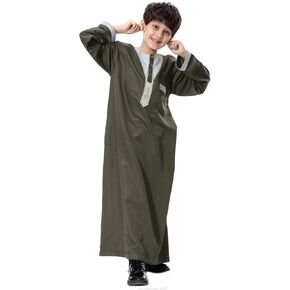 Boys Muslim Thobe Robe Arabic Eid Outfit for Kids, Traditional Embroidered Abaya Long Robe Clothing Fashion Clothes