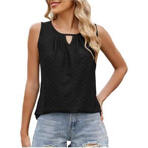 Tank Top for Women Keyhole Neck Eyelet Sleeveless Blouse Summer Casual Loose Fit Business Work Cute Basic Shirt Tee