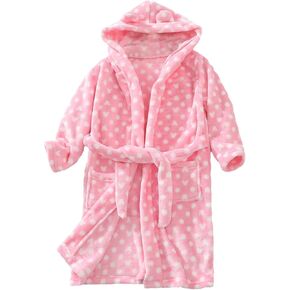 Toddler Boys Short Hooded Robe Flannel Long Sleeve Soft Bathr𝐨be 𝐏ajamas with Belt Kids Summer 𝗟ounge Sl𝐞epers Gowns