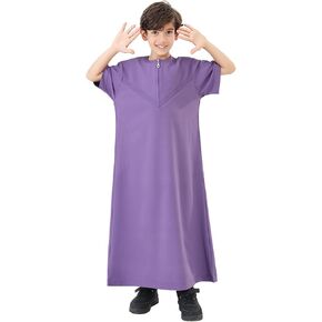 Toddler Muslim Robe for Boys Crew Neck Short Sleeve Solid Outfits Stylish Summer Casual Cute Kids Ethnic Dress