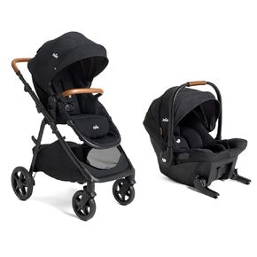 Joie™ Ginger™and Mint Latch™ Travel System – 4-in-1 Travel System with Base-Free Infant Car Seat & Stroller, Built-in Latch for Easy Install and an Included All-Terrain Stroller (Shale Dark)