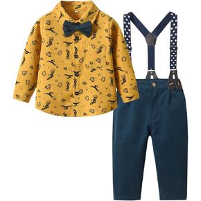 Boys Christmas Tuxedo Bow Set Toddler Suit Deer Print Gentleman Long Sleeve Shirt Suspenders Pant Cute Girl Outfits 3t