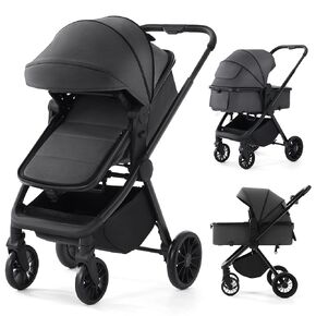 2-in-1 Convertible Baby Stroller with Reversible Bassinet Mode Toddler Pushchair for Newborns and Infants 0–36 Months Gray