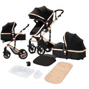 2 in 1 Baby Stroller with Bassinet, Reversible Newborn Foldable Pram, Infant High Landscape Pushchair, Portable Standard Stroller, Reclining Buggy, Baby Carriage (2US588-BG)