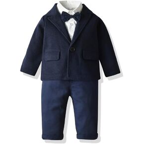 Boys Tuxedo Suits Long Sleeve Bow Tie Shirt+Jacket Outerwear+Suspender+Trousers 4Pcs Outfits Sets Formalwear