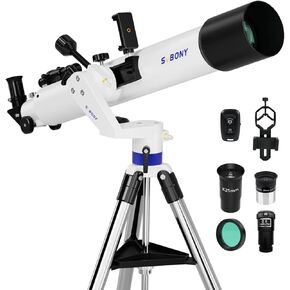 SVBONY SV520 Telescope for Adults High Powered, 90mm Aperture 800mm Focal Length, Refractor with AZ Mount, Telescope Kit for Beginners with PL10, K25 Eyepiece, Barlow Lens, Phone Mount